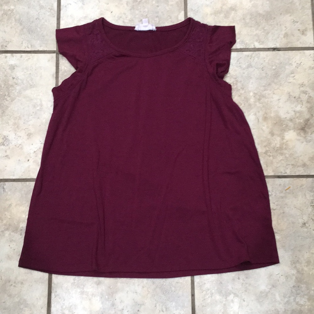 Burgundy flutter sleeve top by Cloud chaser